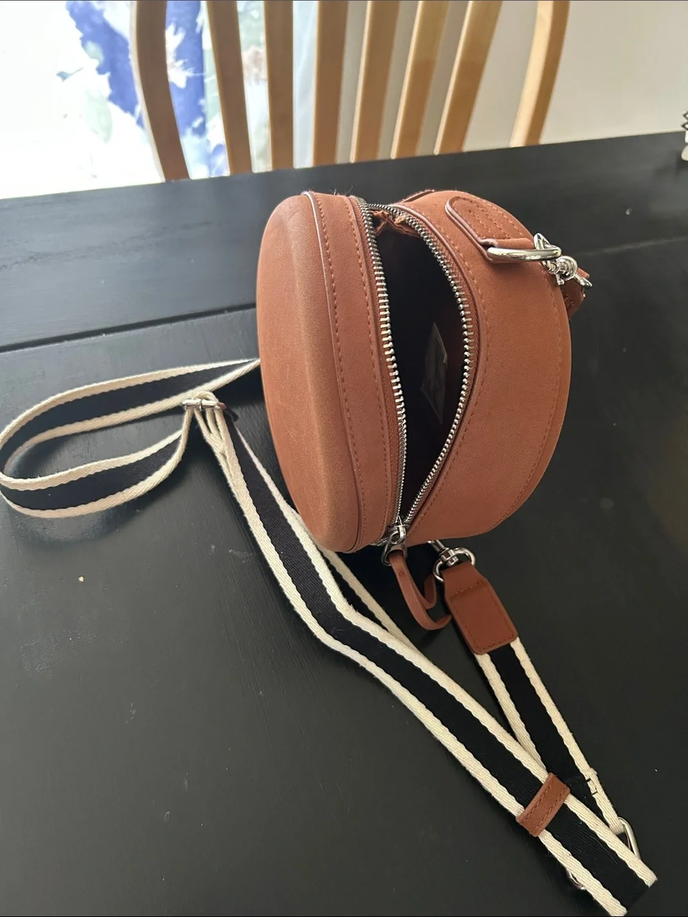 Universal Thread Round Brown Crossbody Bag with Black Adjustable Strap